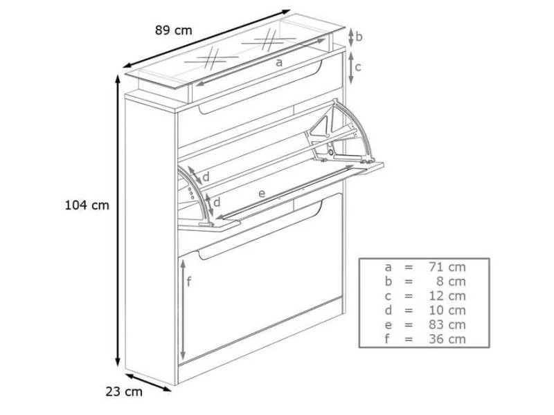 Meuble à Chaussures Blanc Mat/mûre Haute Brillance (89 X 104 X 23 Cm) – Image 3