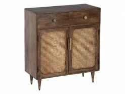 Meuble D'entrée 2 Portes Bois Cannage Rotin - Ritou - L 84 X L 38 X H 94 - Neuf