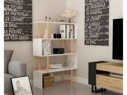 MENZZO Étagère Bibliothèque Usu 124,5cm Bois Blanc Et Métal Or