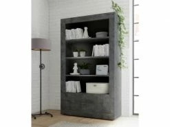 Bibliothèque 4 étagères Béton Ciré Foncé - Lubio - L 110 X L 42 X H 191 - Neuf