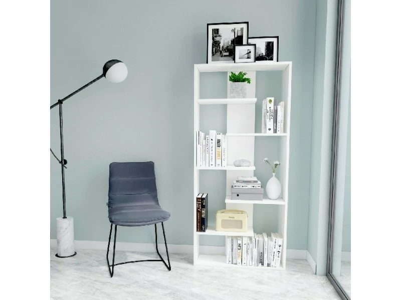 Homemania Bora Bibliothèque - Avec étagères, étagères - Bureau, Salon - Blanc En Bois, 70 X 22 X 156,6 Cm, -