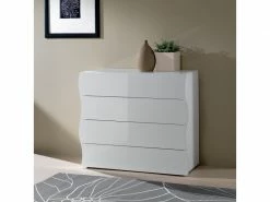 AHD_AMAZING_HOME_DESIGN Commode Chambre 100cm Design 4 Tiroirs Blanc Brillant Onda Draw