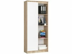 Akord Bibliothèque De Bureau, étagère R80 Chêne Sonoma 80 Cm 1 Porte Couleur Blanc Mat, 8 étagères - 80x35x180 Cm