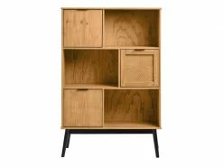 Bibliothèque 3 Portes 3 Niches Pin/rotin - Kenek - L 95 X L 35 X H 141 - Neuf