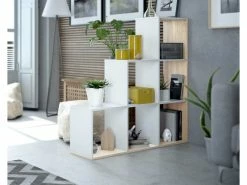 Bibliothèque Décorative à Six Compartiments, Couleur Chêne Et Blanc, 108 X 110 X 28 Cm.