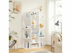 Vasagle Bibliothèque Arbre, étagère à 13 Compartiments, Meuble De Rangement, 86 X 25 X 140 Cm, Avec Coins Arrondis Et Rebords, Blanc Lbc067w01