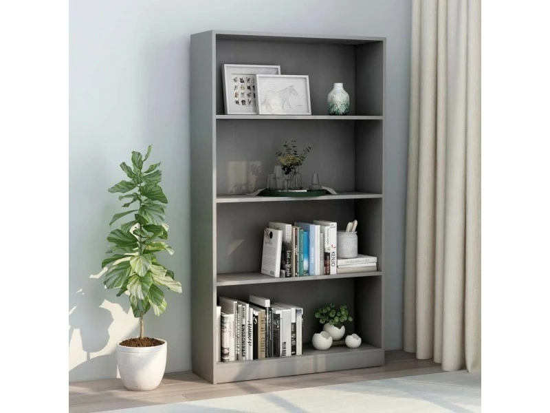 Moderne étagères Categorie Bandar Seri Begawan Bibliothèque à 4 Niveaux Gris 80x24x142 Cm Aggloméré