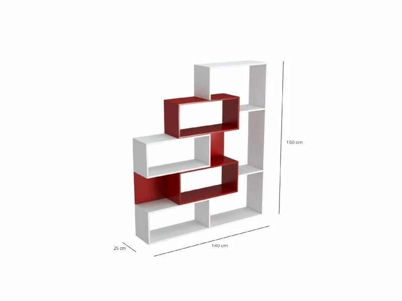 Homemania Librairie Era - Avec Des étagères, Des étagères - Du Mur, Du Bureau, Du Salon - Blanc, Rouge En Bois En Mélamine, Abs, 140 X 25 X 150 Cm – Image 3