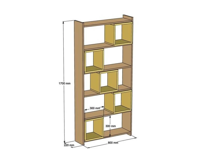 MENZZO Étagère Bibliothèque Carrée Iussit 170cm Bois Naturel Et Jaune – Image 5