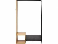 Portant - Vestiaire - Armoire Ouverte - Design Ludique - Espace De Rangement - Métal - Aspect Bois - Naturel - Noir - 102,5x32x165,5cm