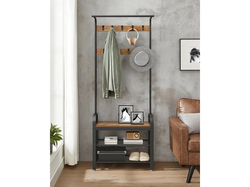 Meuble D’entrée Avec étagère Chaussures, Avec Crochets Amovibles, Marron Châtaigne