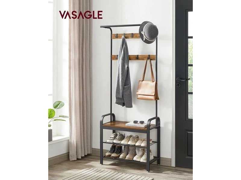 Meuble D’entrée Avec étagère Chaussures, Avec Crochets Amovibles, Marron Châtaigne – Image 2