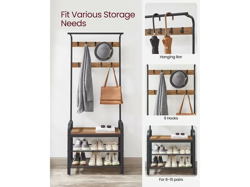 Meuble D’entrée Avec étagère Chaussures, Avec Crochets Amovibles, Marron Châtaigne – Image 4