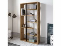 MENZZO Étagère Bibliothèque Turrim 173,2cm Bois Naturel Et Métal Noir