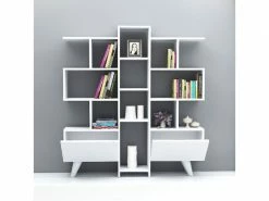 Homemania Asrin Bibliothèque Avec Des étagères, Des Portes Pour Le Mur, Le Bureau, Le Salonblanc En Bois, 130 X 22 X 140,8 Cm