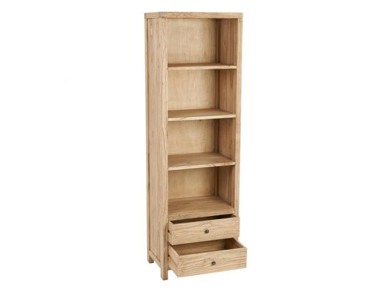 Bibliothèque 3 étagères 2 Tiroirs Bois Massif Clair - Laina - L 60 X L 40 X H 190 - Neuf – Image 3