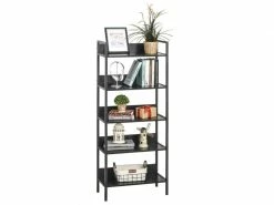HOMCOM Étagère Bibliothèque Design Contemporain 5 Niveaux Dim. 64l X 30l X 158h Cm Panneaux Particules Métal Noir