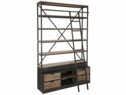 Bibliothèque Bois/métal + échelle - Oriana - L 160 X L 45 X H 243 - Neuf