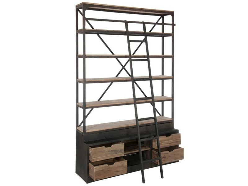 Bibliothèque Bois/métal + échelle - Oriana - L 160 X L 45 X H 243 - Neuf – Image 2