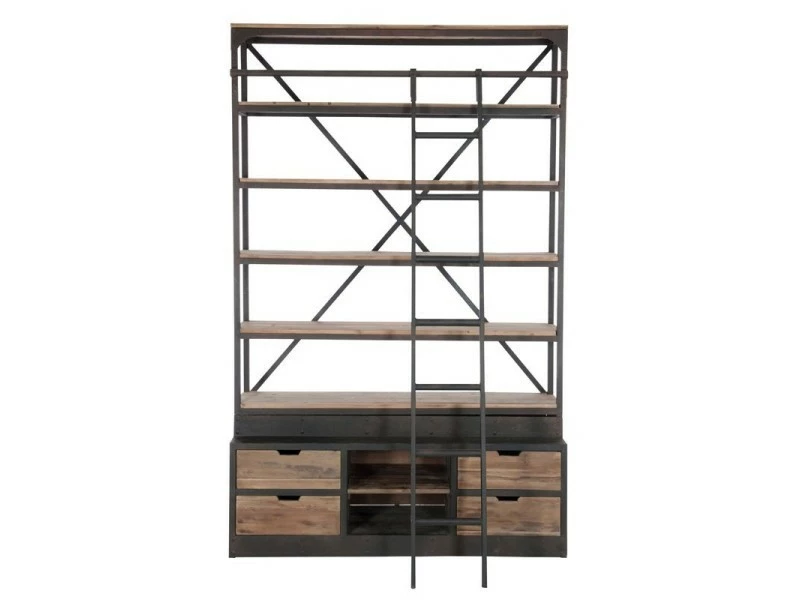Bibliothèque Bois/métal + échelle - Oriana - L 160 X L 45 X H 243 - Neuf – Image 3