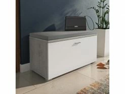 Étagère à Chaussures Moderne Avec 1 Porte à Rabat Et 4 Compartiments, étagère à Chaussures D'entrée Peu Encombrante, Banc Avec Coussin, Made In Italy 85x40xh42 Cm, Couleur Blanche