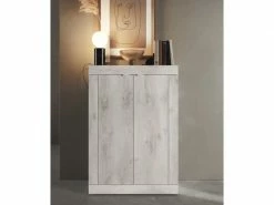 Meuble D'entrée 2 Portes Pin Blanc - Matera - L 78 X L 35 X H 116 - Neuf