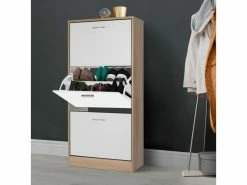 ID_MARKET Meuble à Chaussures Imitation Hêtre 3 Portes Blanches