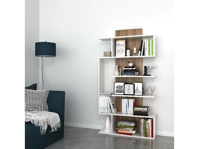 Homemania Bibliothèque Joke - Blanc, Noyer - 90 X 22 X 172 Cm