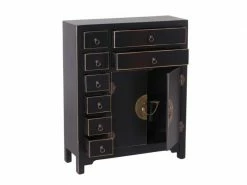 Meuble D'entrée 2 Portes, 8 Tiroirs Noir Meuble Chinois - Pekin - L 73 X L 26 X H 90 - Neuf