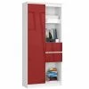 Akord Bibliothèque De Bureau, étagère R80 Blanche 80 Cm 1 Porte 2 Tiroirs Couleur Rouge Brillant , 7 étagères - 80x35x180 Cm