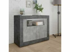 Meuble D'entrée 2 Portes Béton Ciré Foncé/clair - Lubio N°2 - L 110 X L 42 X H 86 - Neuf