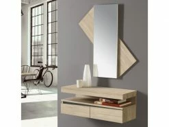 Meuble D'entrée 2 Tiroirs Chêne Blond/bois Noir - Rocamadour - L 80 X L 29 X H 30 - Neuf