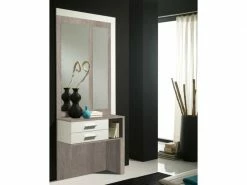 Meuble D'entrée Blanc/chêne Clair + Miroirs - Mokene - L 80 X L 28.5 X H 73 - Neuf