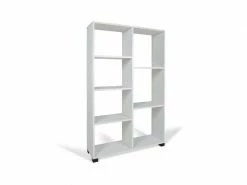 Bibliothèque Asymétrique Avec 7 étagères, étagère Pour Livres Et Documents, Bibliothèque De Rangement De Bureau, Made In Italy, 90x24xh99 Cm, Couleur Chêne Blanchi