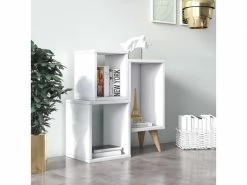 Bibliothèque Moderne à Trois Compartiments Asymétriques, 60 X 27 X 65 Cm, Coloris Blanc