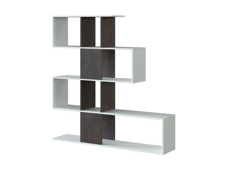 Bibliothèque Décorative Et Fonctionnelle à Cinq Compartiments, Blanche Avec Inserts Marron, Dimensions 145 X 145 X 29 Cm – Image 2