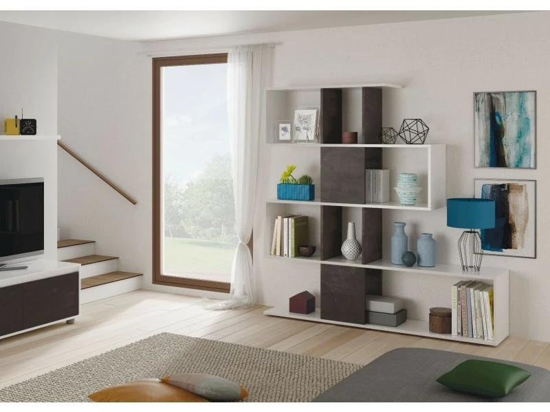 Bibliothèque Décorative Et Fonctionnelle à Cinq Compartiments, Blanche Avec Inserts Marron, Dimensions 145 X 145 X 29 Cm – Image 3