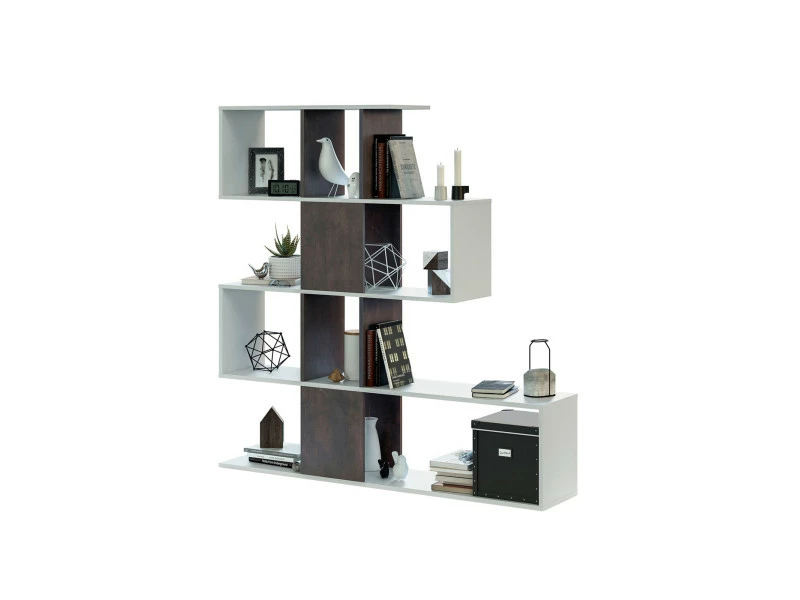 Bibliothèque Décorative Et Fonctionnelle à Cinq Compartiments, Blanche Avec Inserts Marron, Dimensions 145 X 145 X 29 Cm – Image 4