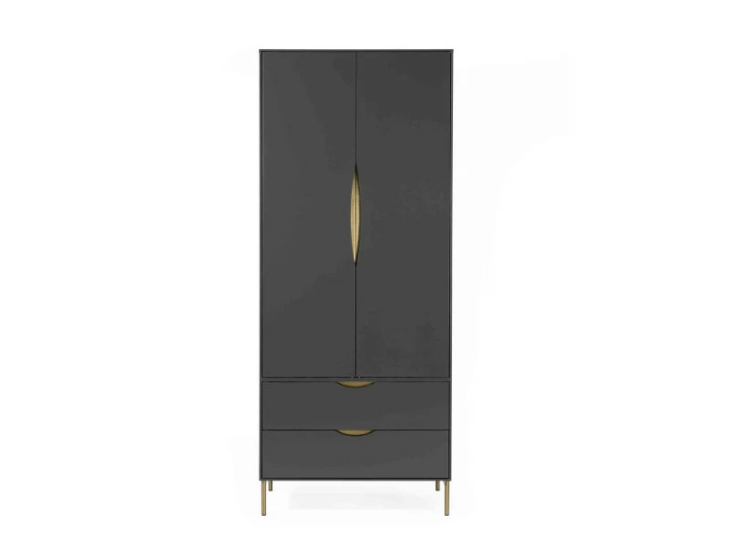 Armoire 2 Portes 2 Tiroirs En Bois Anthracite Avec Pieds En Acier - Bi0048 – Image 3