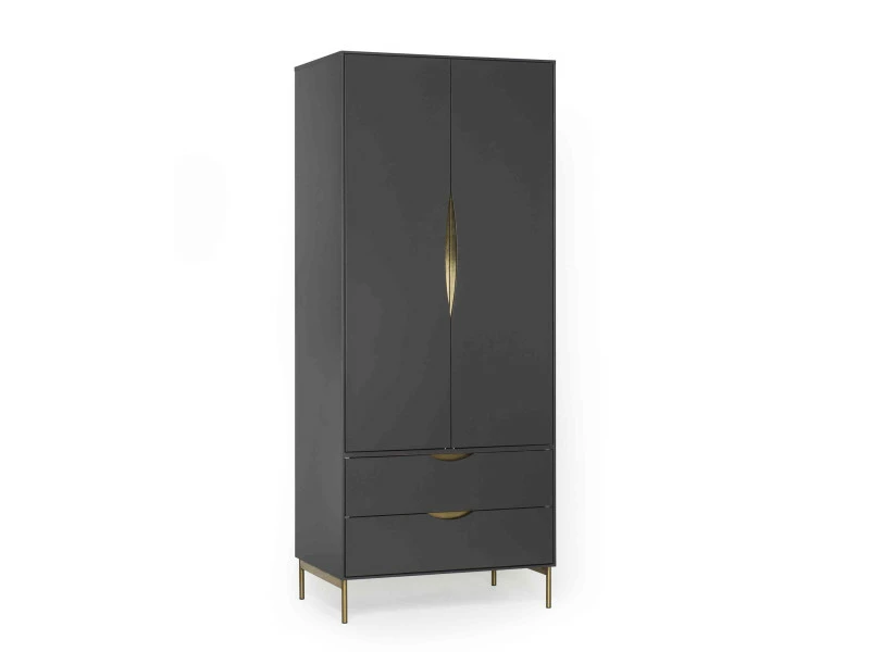 Armoire 2 Portes 2 Tiroirs En Bois Anthracite Avec Pieds En Acier - Bi0048 – Image 4
