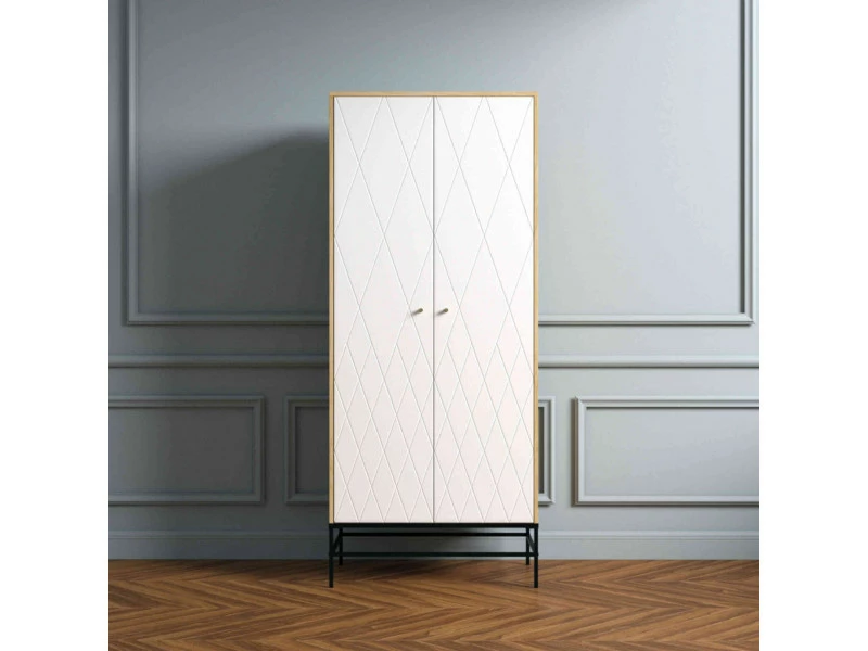 Armoire 2 Portes En Bois Blanc Avec Pieds En Acier - Bi0047
