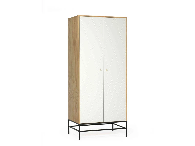 Armoire 2 Portes En Bois Blanc Avec Pieds En Acier - Bi0047 – Image 4