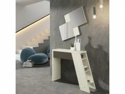 Meuble D'entrée Bois Blanchi/laque Marron Foncé + Miroir - Fuego - L 103 X L 28.5 X H 76.6 - Neuf