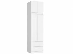 Akord Armoire Avec Surmeuble S60 Blanche 60 Cm 2 Portes 2 Tiroirs Couleur Blanc Mat, 3 étagères - 60x51x234 Cm