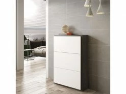 TOUSMESMEUBLES Meuble à Chaussures 3 Abattants Bois Noir/bois Blanc - Speech - L 81 X L 27 X H 120 - Neuf