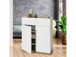 LLB_LIVING_LIFE_BED Meuble Chaussure Blanc Multi Usages Avec Tiroir Base En Chêne 16 Chaussures