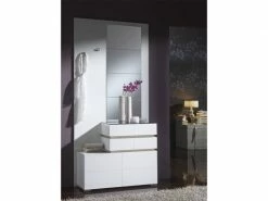 Meuble D'entrée Blanc/chêne Clair + Miroirs - Vana - L 96 X L 31 X H 203 - Neuf