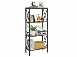 Vasagle Bibliothèque, étagère Sur Pieds, Meuble Cuisine, Avec 4 Niveaux Ouverts, Pour Couloir, Cuisine, Bureau, Cadre En Acier Stable, Style Industriel, Marron Rustique Et Noir Lls030b01
