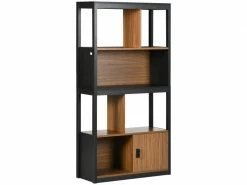 HOMCOM Bibliothèque Style Industriel 2 étagères 2 Niches 1 Porte Panneaux Particules Mdf Aspect Bois Veinage Noir