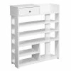 Finebuy Design étagère à Chaussures 75 X 92,5 X 24 Cm étagère De Couloir Blanc | étagère Haute à 7 Compartiments | étagère Avec Tiroir